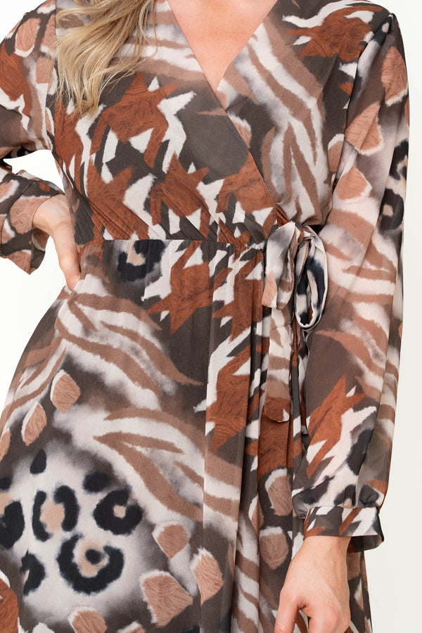 Carraig Donn Natalie Brown Skater Long Sleeve Knee Length Dress