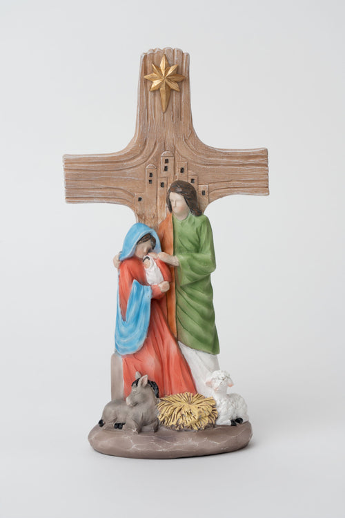 Nativity Scene With Cross Christmas Ornament