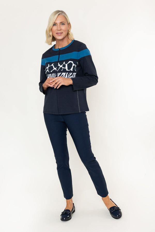 Carraig Donn Navy Animal Print Cotton Zip Up Jacket