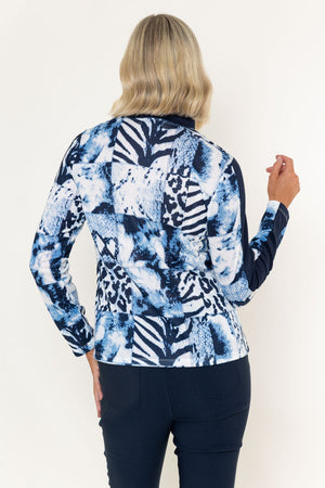Carraig Donn Navy Animal Print Turtle Neck Studs Detail Long Sleeve Top