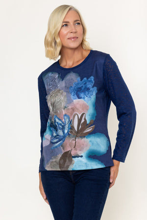 Carraig Donn Navy Applique Printed Long Sleeve Top