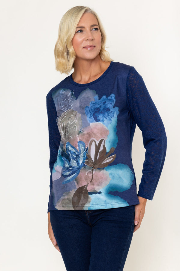 Carraig Donn Navy Applique Printed Long Sleeve Top