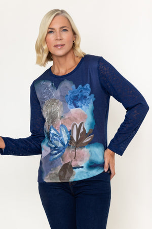 Carraig Donn Navy Applique Printed Long Sleeve Top