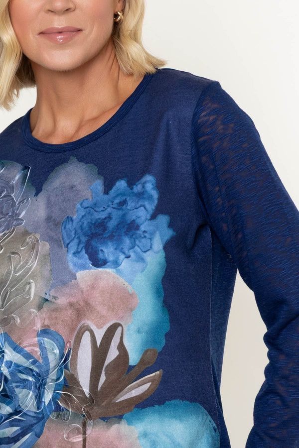 Carraig Donn Navy Applique Printed Long Sleeve Top