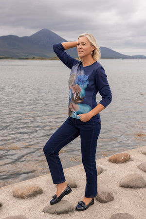 Carraig Donn Navy Applique Printed Long Sleeve Top