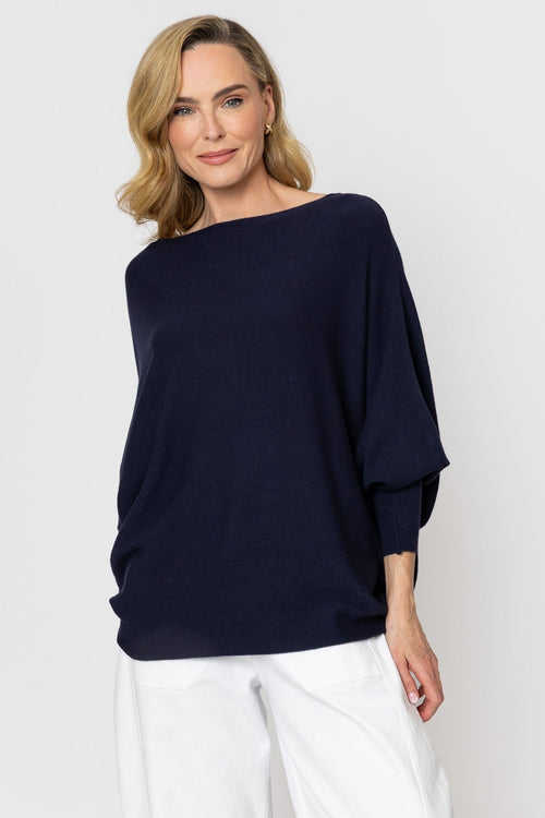 Navy Batwing Knit Jumper