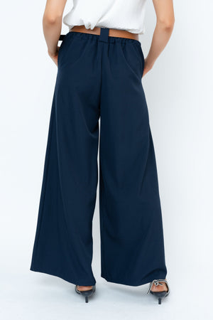 Carraig Donn Navy Belted Wide Leg Trousers