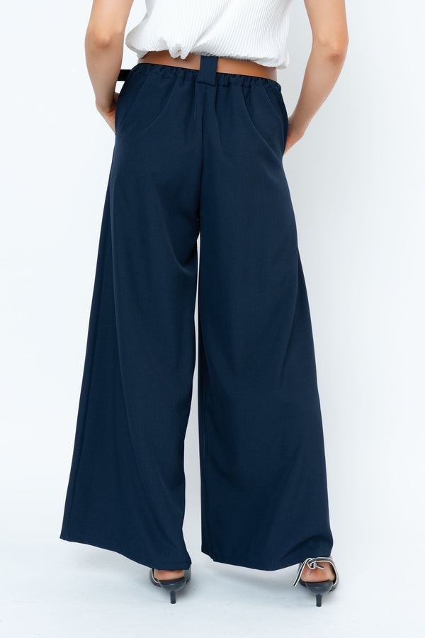 Carraig Donn Navy Belted Wide Leg Trousers