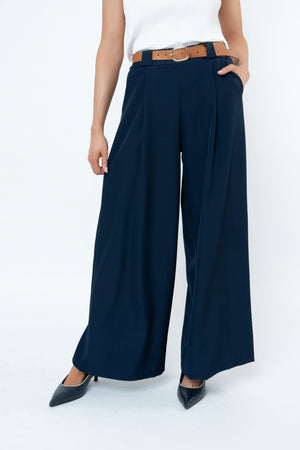 Carraig Donn Navy Belted Wide Leg Trousers