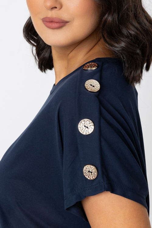 Carraig Donn Navy Button Sleeve T-Shirt