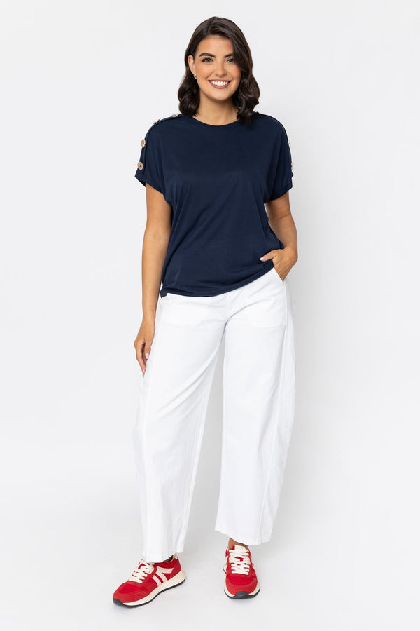 Carraig Donn Navy Button Sleeve T-Shirt