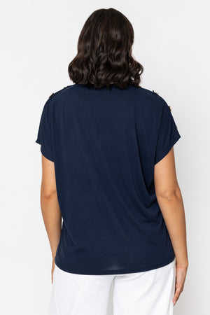 Carraig Donn Navy Button Sleeve T-Shirt