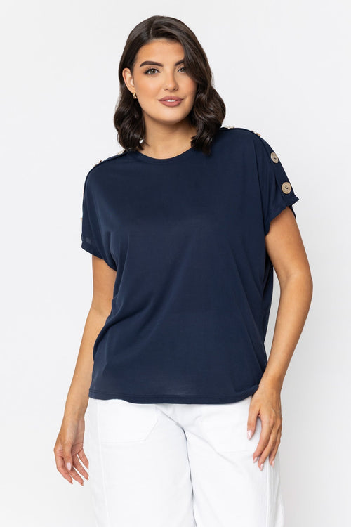 Navy Button Sleeve T-Shirt