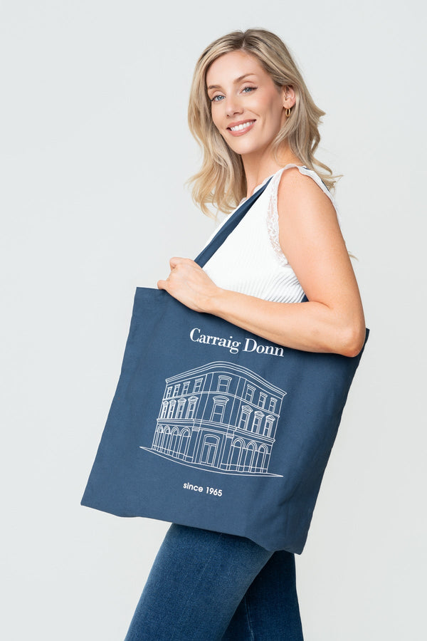 Carraig Donn Navy Carraig Donn Store Print Canvas Tote