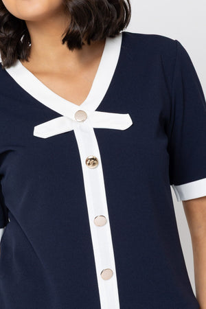 Carraig Donn Navy Contrast Placket Top