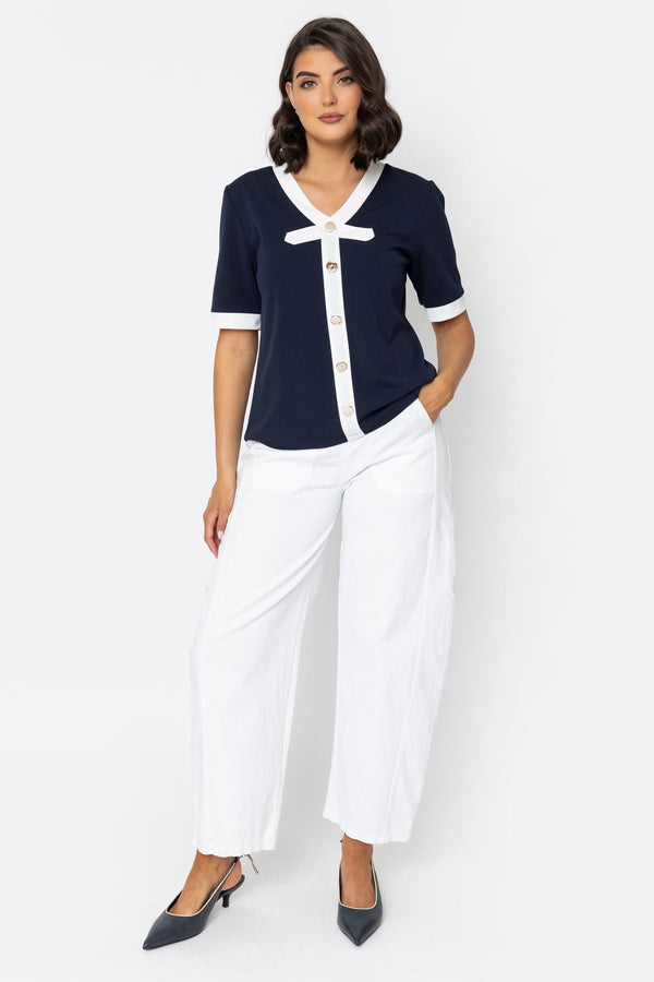 Carraig Donn Navy Contrast Placket Top
