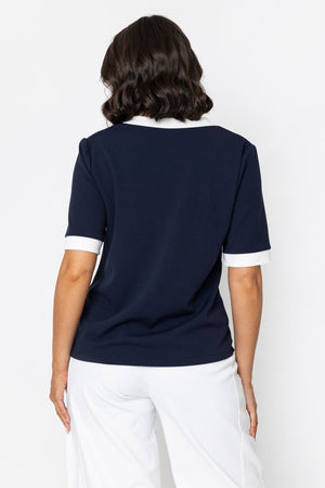 Carraig Donn Navy Contrast Placket Top