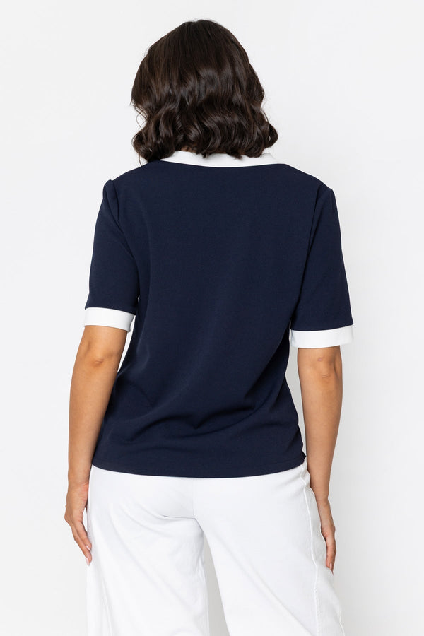 Carraig Donn Navy Contrast Placket Top