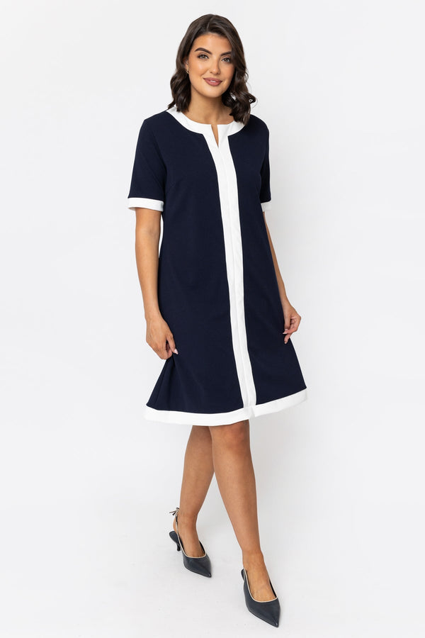Carraig Donn Navy Contrast Trim Knee Length Dress