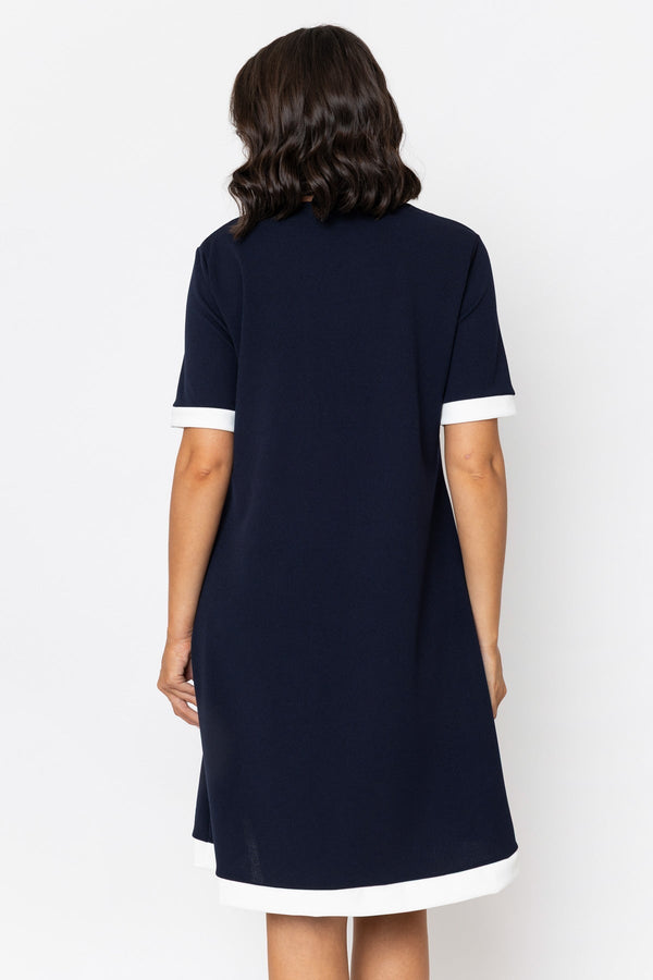 Carraig Donn Navy Contrast Trim Knee Length Dress