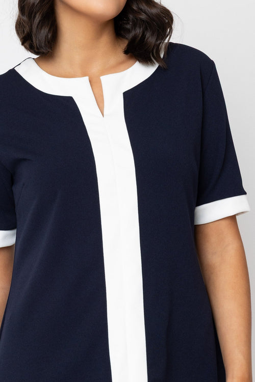 Carraig Donn Navy Contrast Trim Knee Length Dress