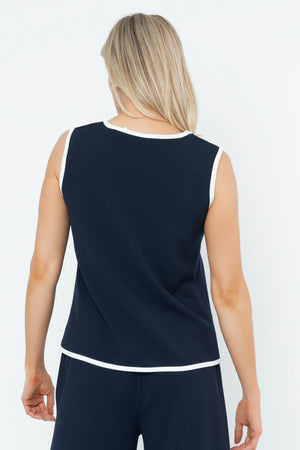 Carraig Donn Navy Contrast Trim Sleeveless Top