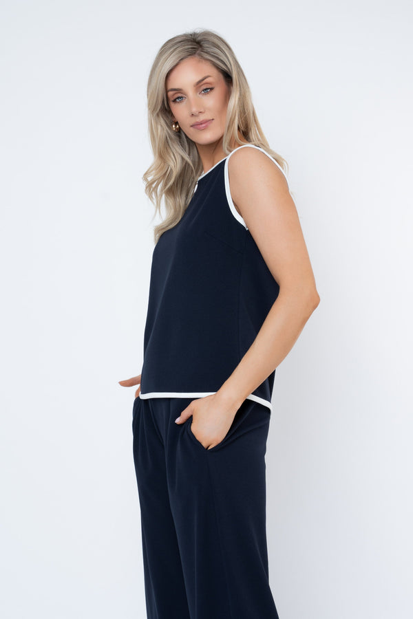 Carraig Donn Navy Contrast Trim Sleeveless Top