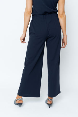 Carraig Donn Navy Contrast Trim Wide Leg Trousers