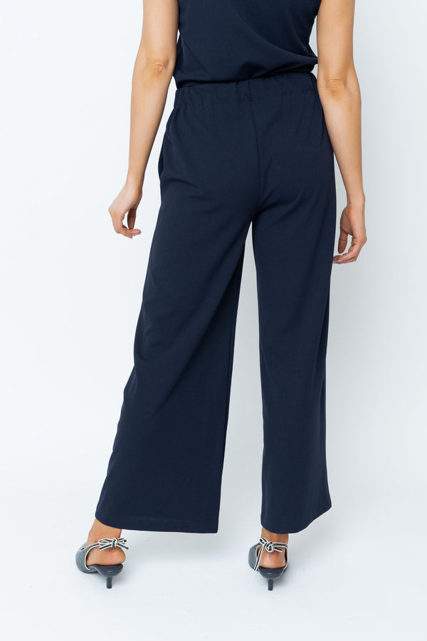 Carraig Donn Navy Contrast Trim Wide Leg Trousers