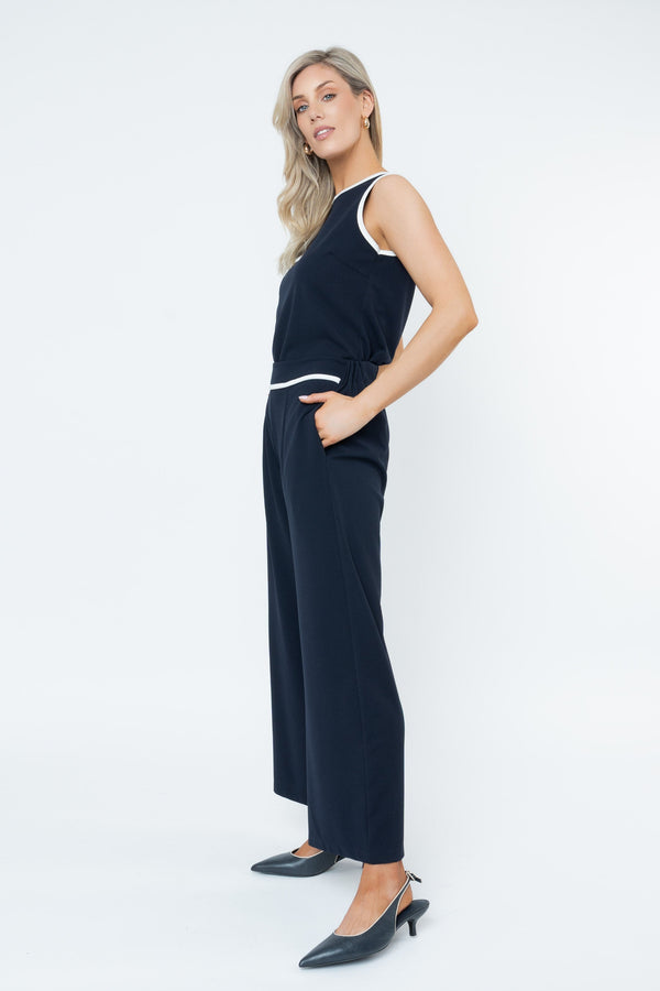 Carraig Donn Navy Contrast Trim Wide Leg Trousers
