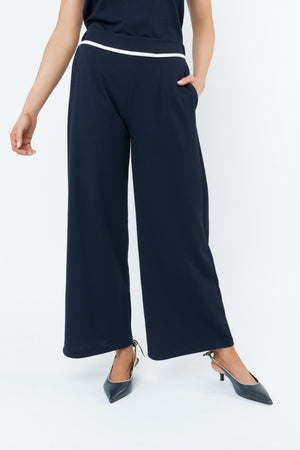 Carraig Donn Navy Contrast Trim Wide Leg Trousers