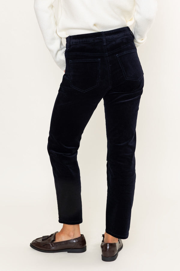 Carraig Donn Navy Corduroy Velvet Finish High Waist Straight Leg Trousers