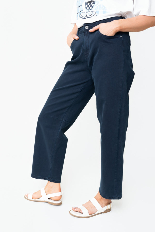 Carraig Donn Navy Cotton Barrel Leg Jeans