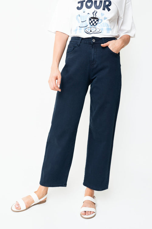 Carraig Donn Navy Cotton Barrel Leg Jeans