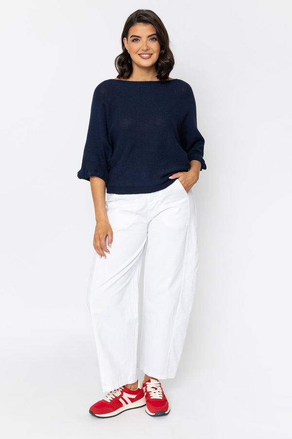 Carraig Donn Navy Cotton Flower Back Knit Jumper
