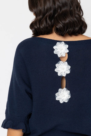 Carraig Donn Navy Cotton Flower Back Knit Jumper