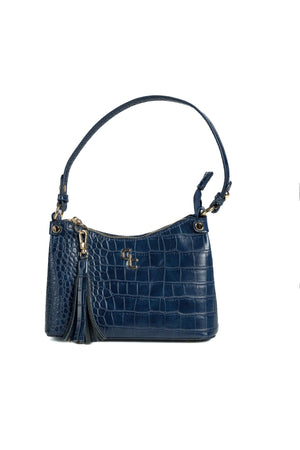 Carraig Donn Navy Faux Leather Croc Embossed Mini Shoulder Bag