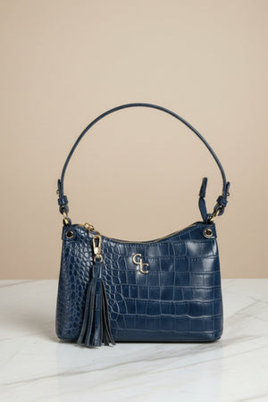 Carraig Donn Navy Faux Leather Croc Embossed Mini Shoulder Bag