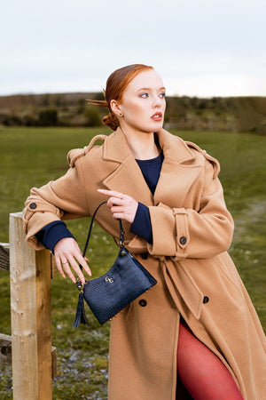 Carraig Donn Navy Faux Leather Croc Embossed Mini Shoulder Bag