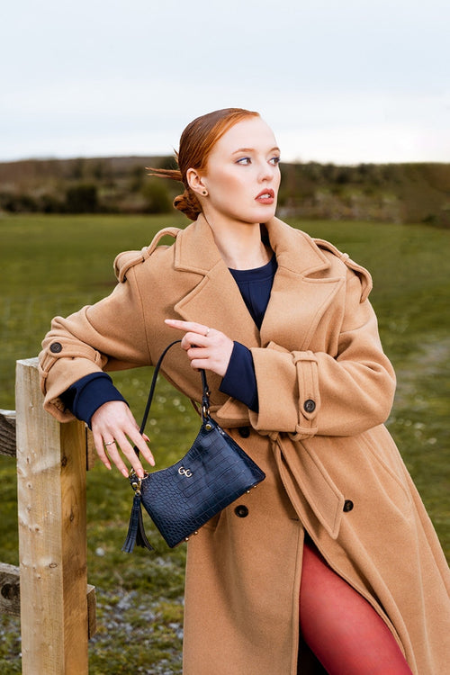 Carraig Donn Navy Faux Leather Croc Embossed Mini Shoulder Bag