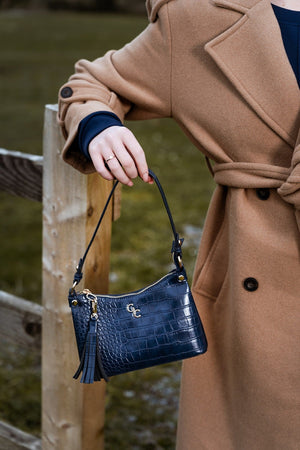 Carraig Donn Navy Faux Leather Croc Embossed Mini Shoulder Bag