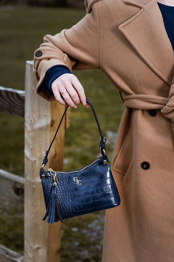 Carraig Donn Navy Faux Leather Croc Embossed Mini Shoulder Bag