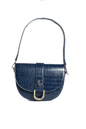 Carraig Donn Navy Faux Leather Croc Embossed Saddle Bag