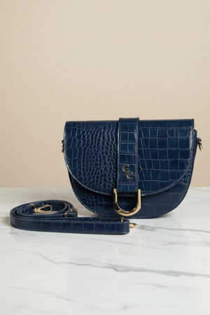 Carraig Donn Navy Faux Leather Croc Embossed Saddle Bag