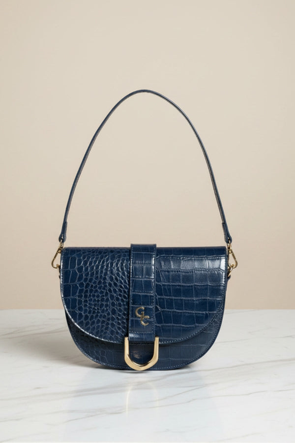 Carraig Donn Navy Faux Leather Croc Embossed Saddle Bag