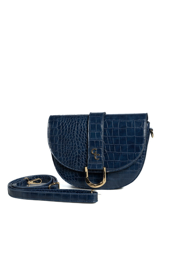 Carraig Donn Navy Faux Leather Croc Embossed Saddle Bag
