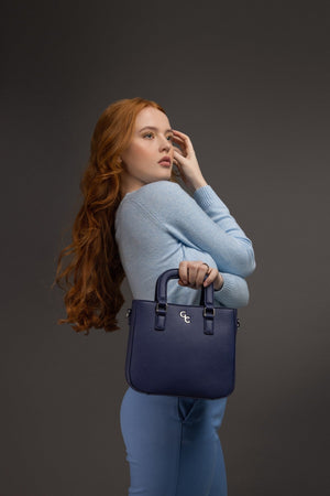 Carraig Donn Navy Faux Leather Shoulder Bag With Handles