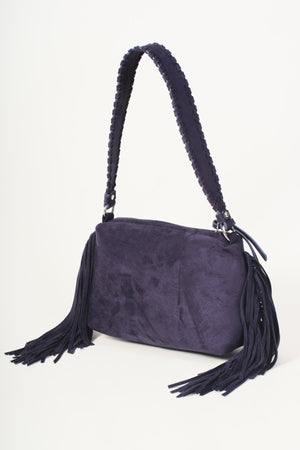 Carraig Donn Navy Faux Suede Fringe Shoulder Bag