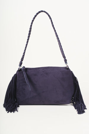Carraig Donn Navy Faux Suede Fringe Shoulder Bag