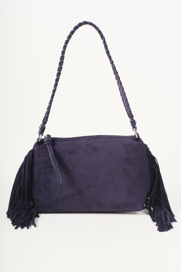 Carraig Donn Navy Faux Suede Fringe Shoulder Bag